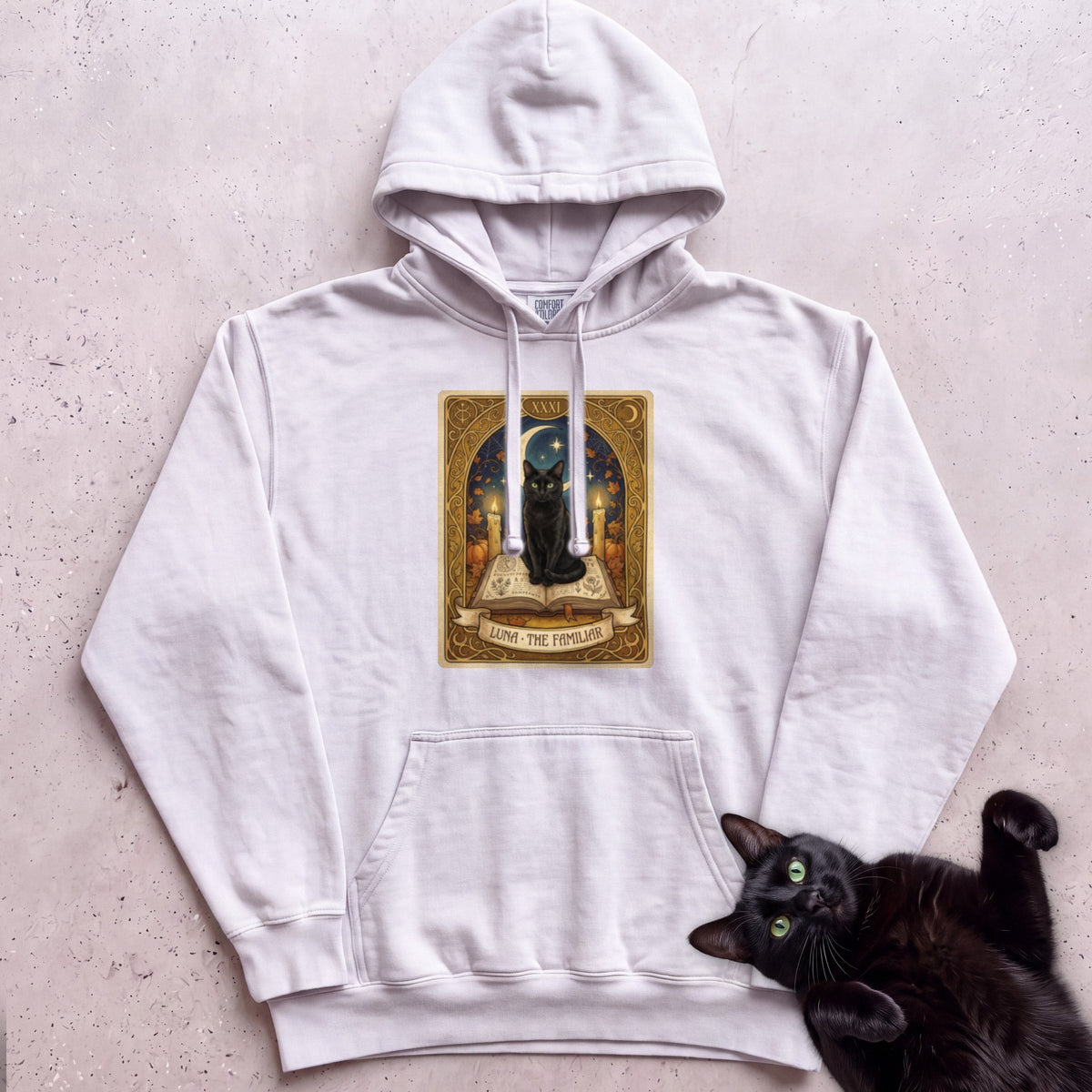 Personalized Familiar Tarot Cat Hoodie - White