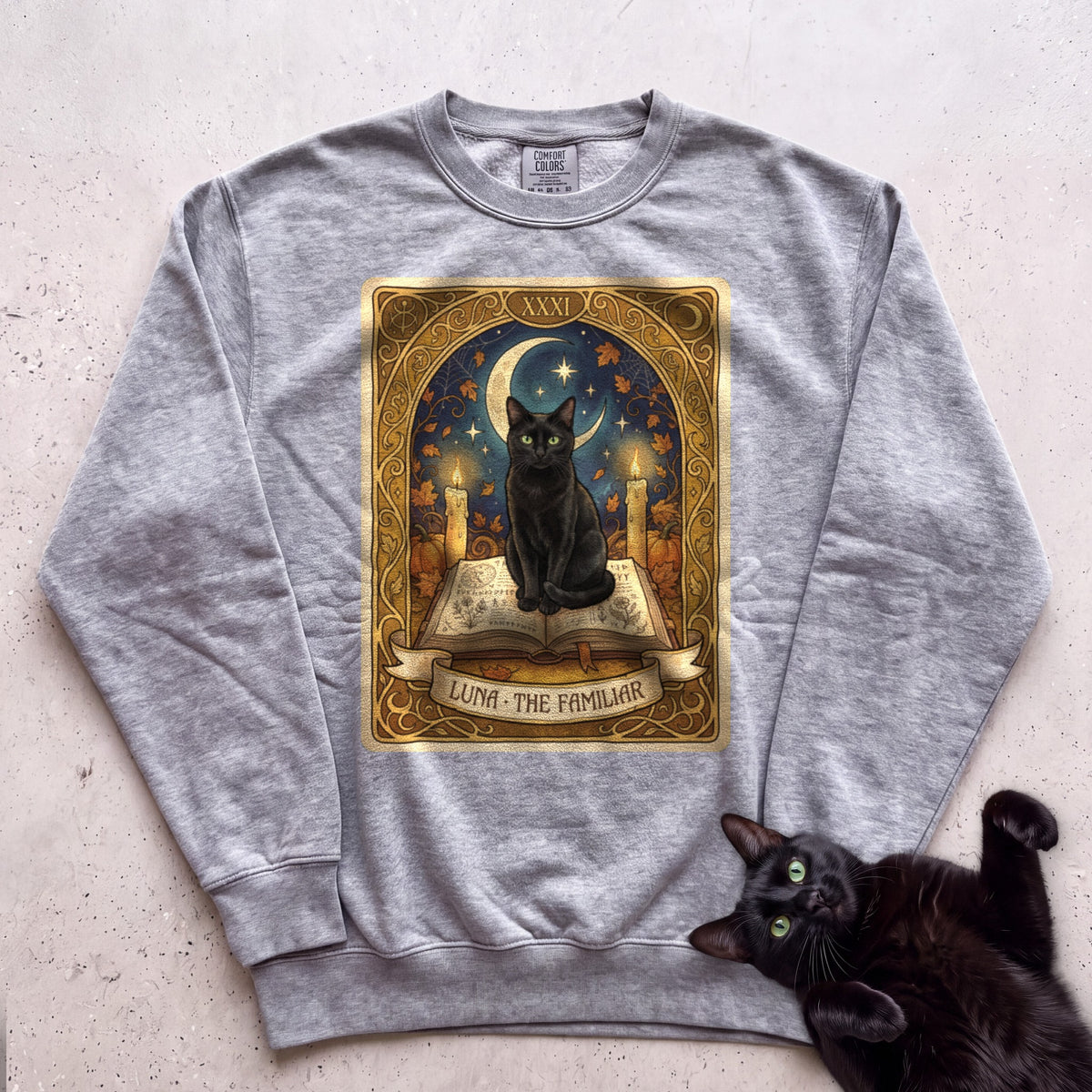 Personalized Familiar Tarot Cat Sweatshirt - Grey