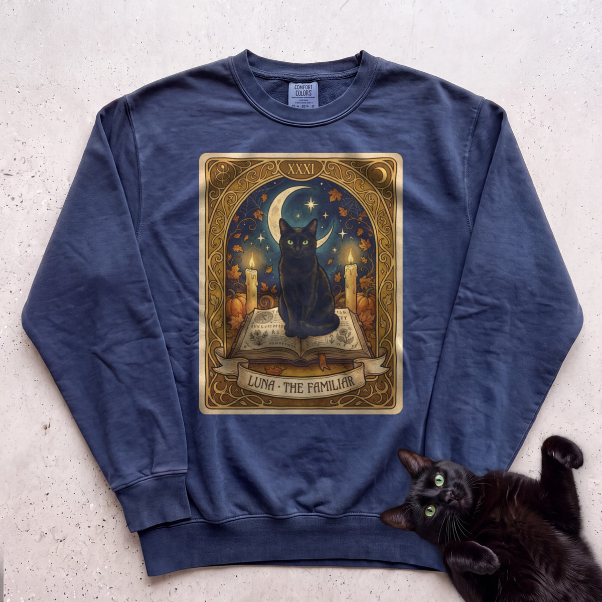 Personalized Familiar Tarot Cat Sweatshirt - True Navy