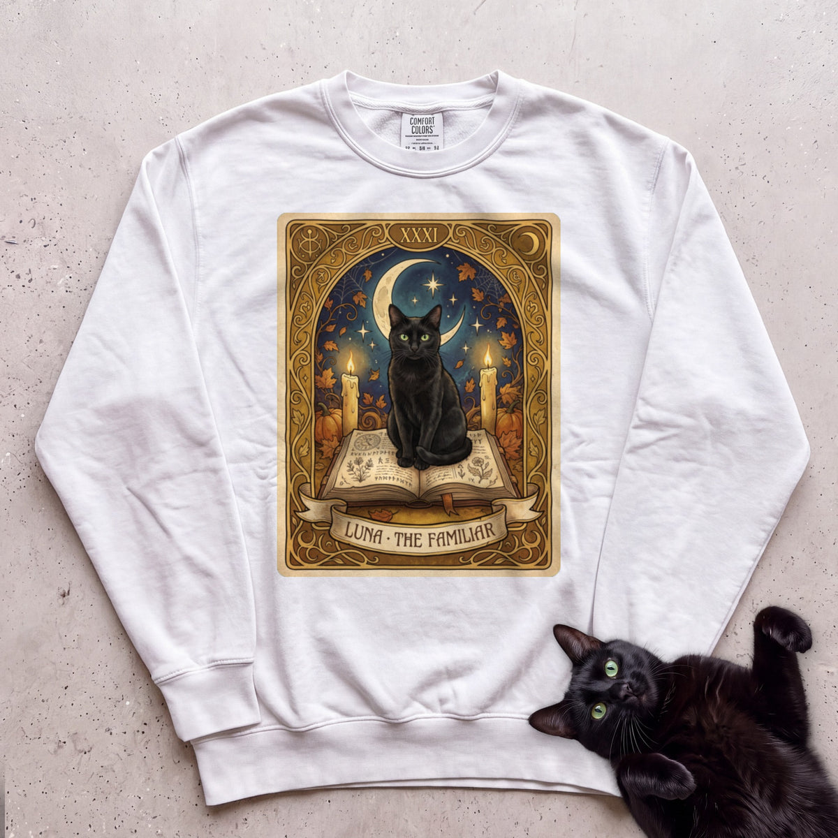 Personalized Familiar Tarot Cat Sweatshirt - White