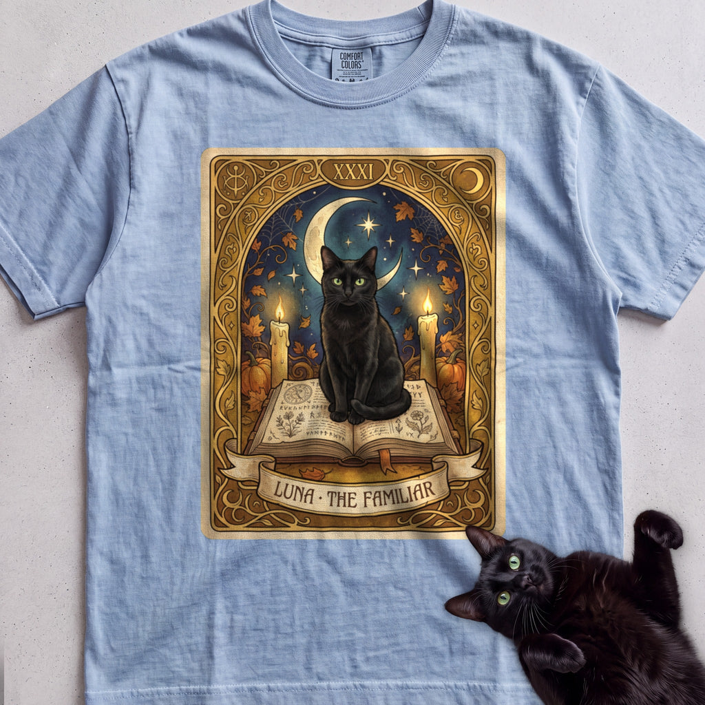 Personalized Familiar Tarot Cat T-Shirt - Chambray