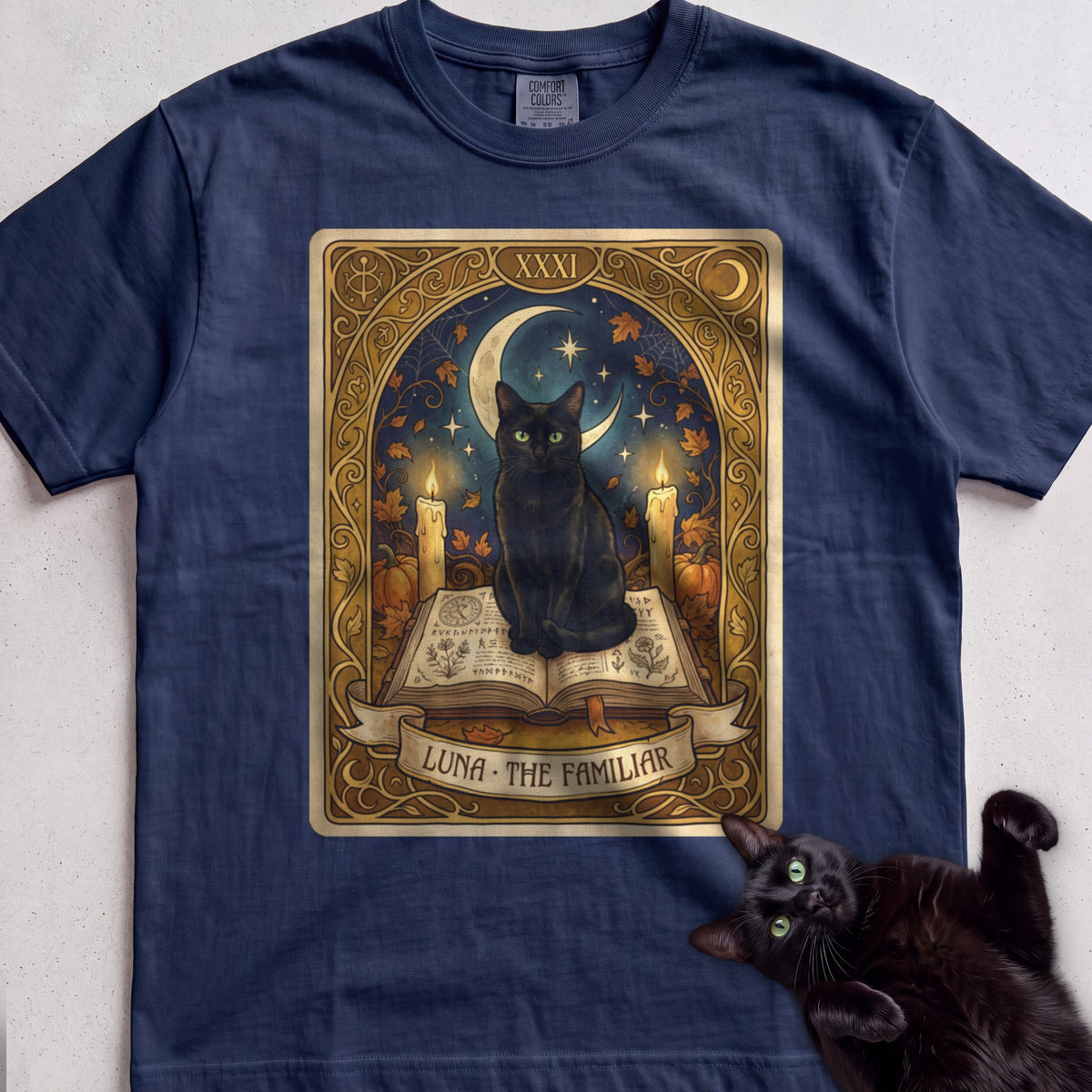 Personalized Familiar Tarot Cat T-Shirt - True Navy