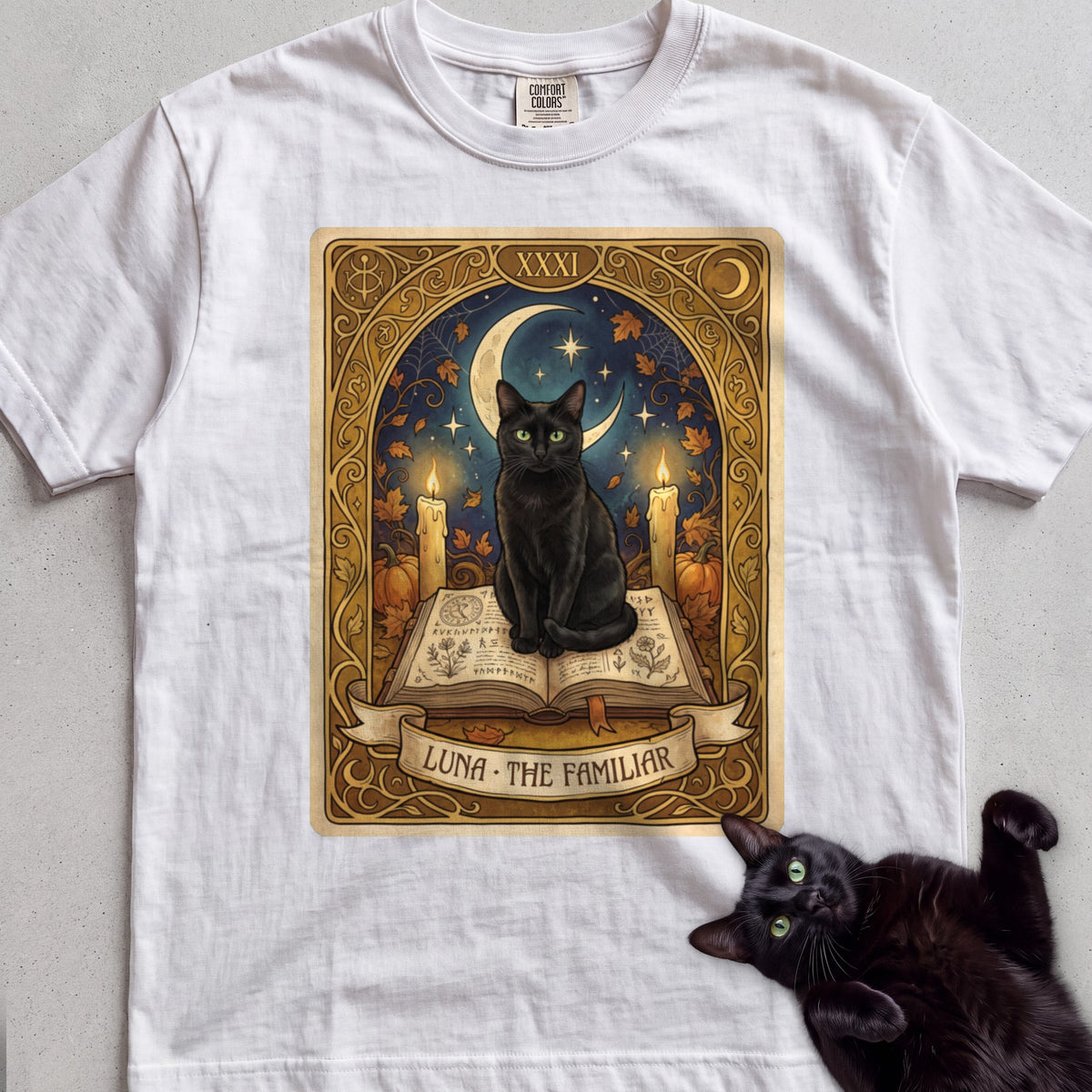 Personalized Familiar Tarot Cat T-Shirt - White