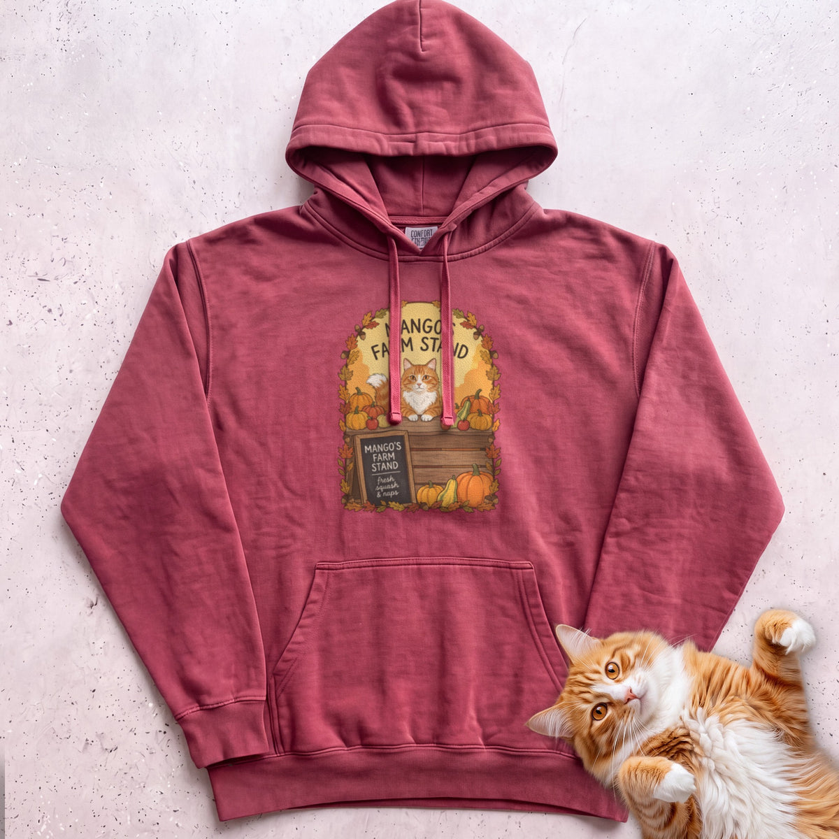 Personalized Farm Stand Cat Hoodie - Crimson