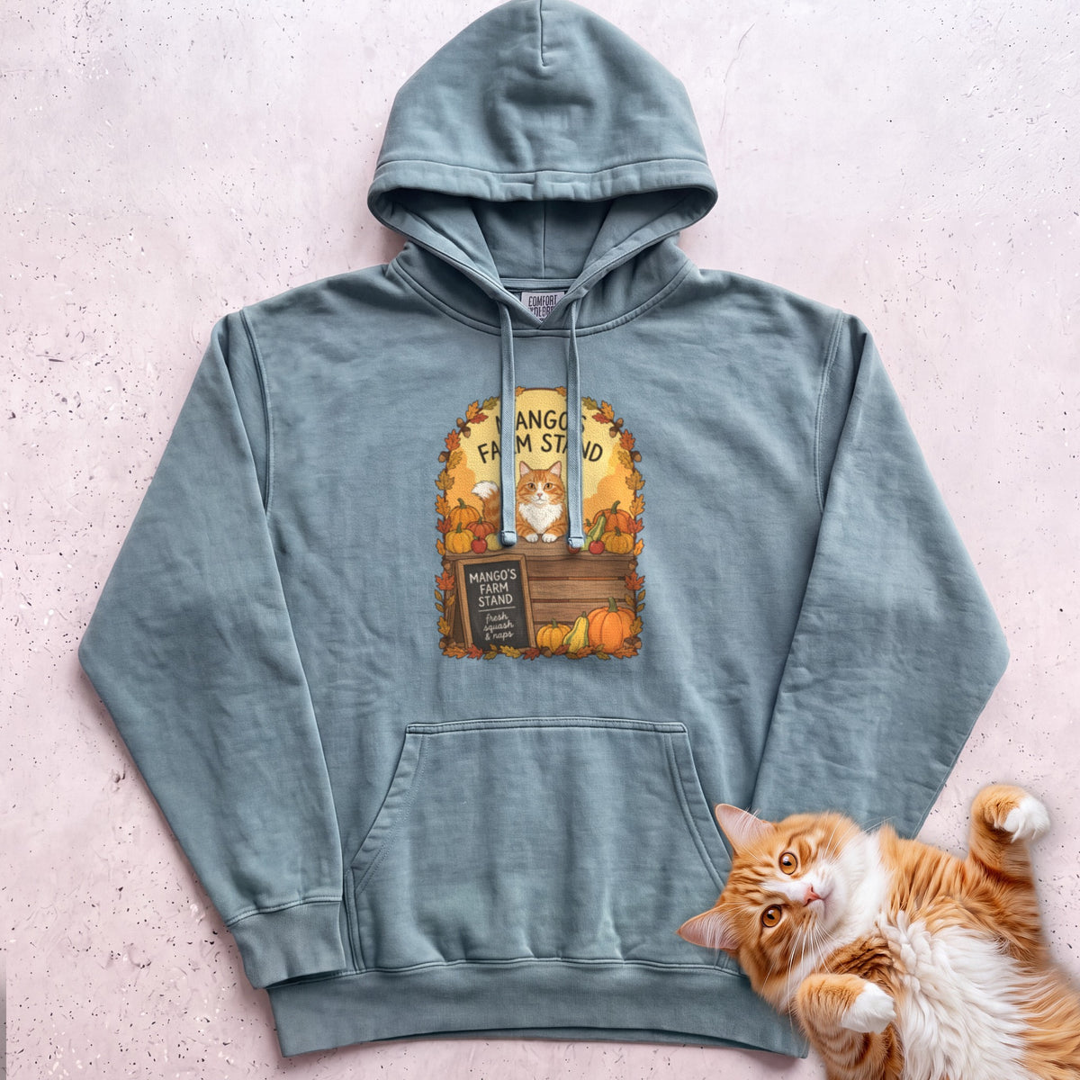 Personalized Farm Stand Cat Hoodie - Seafoam