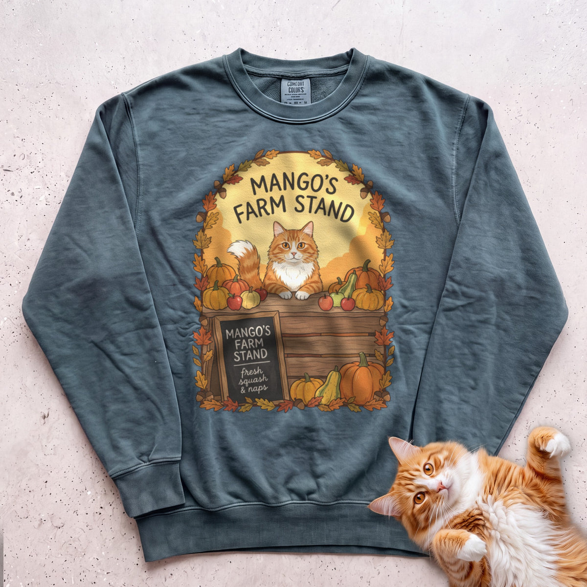 Personalized Farm Stand Cat Sweatshirt - Blue Spruce