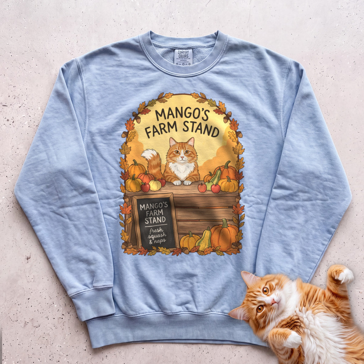 Personalized Farm Stand Cat Sweatshirt - Chambray