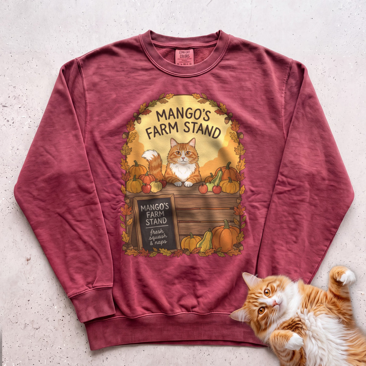 Personalized Farm Stand Cat Sweatshirt - Crimson