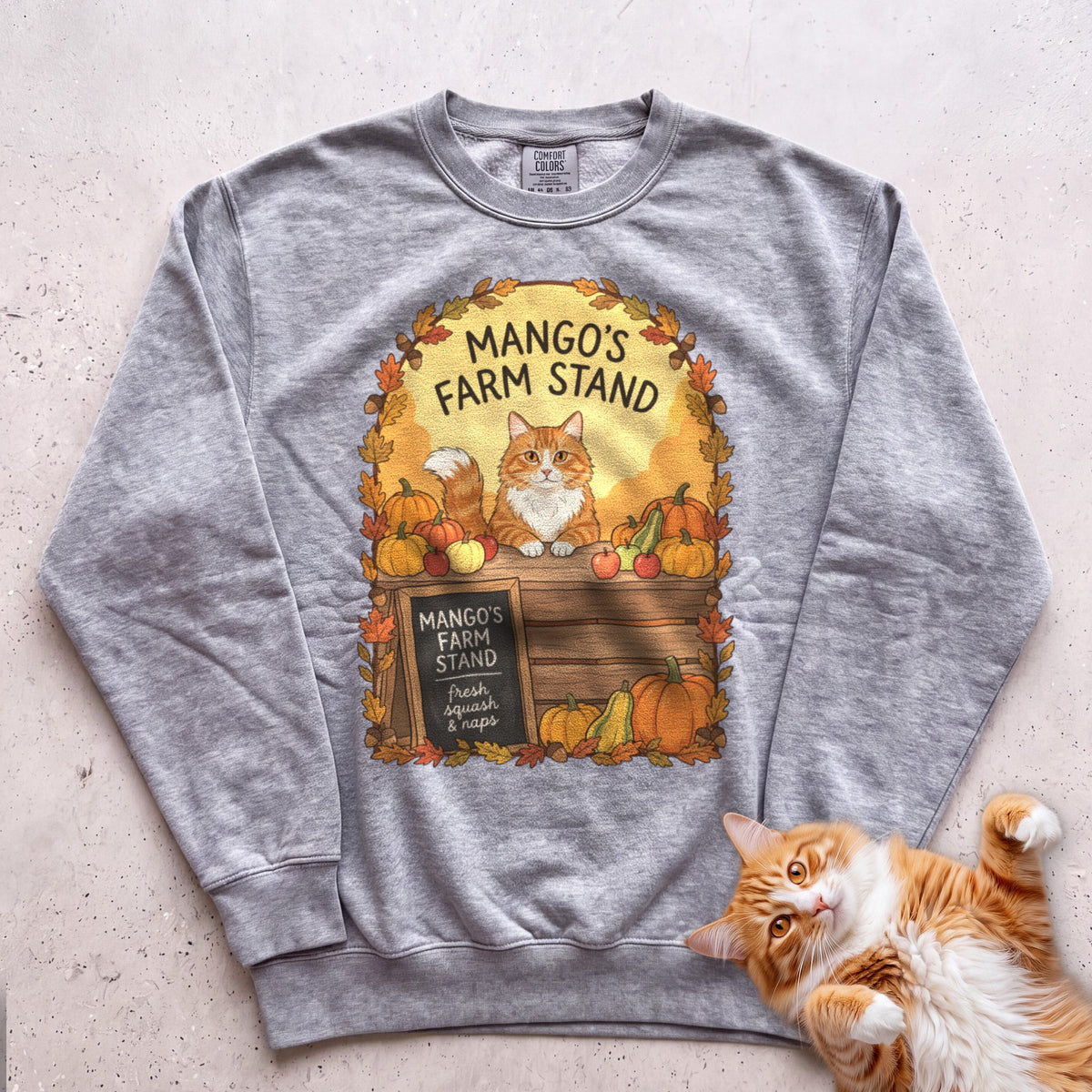 Personalized Farm Stand Cat Sweatshirt - Grey