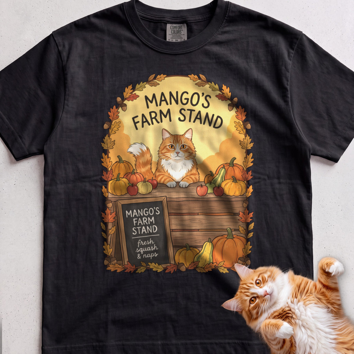 Personalized Farm Stand Cat T-Shirt - Black