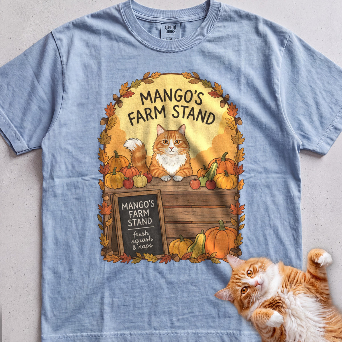 Personalized Farm Stand Cat T-Shirt - Chambray