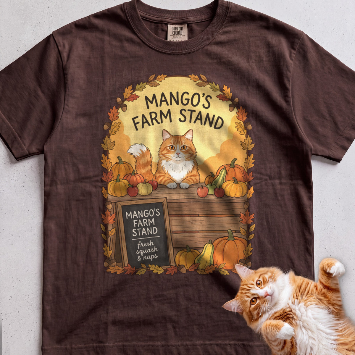 Personalized Farm Stand Cat T-Shirt - Espresso