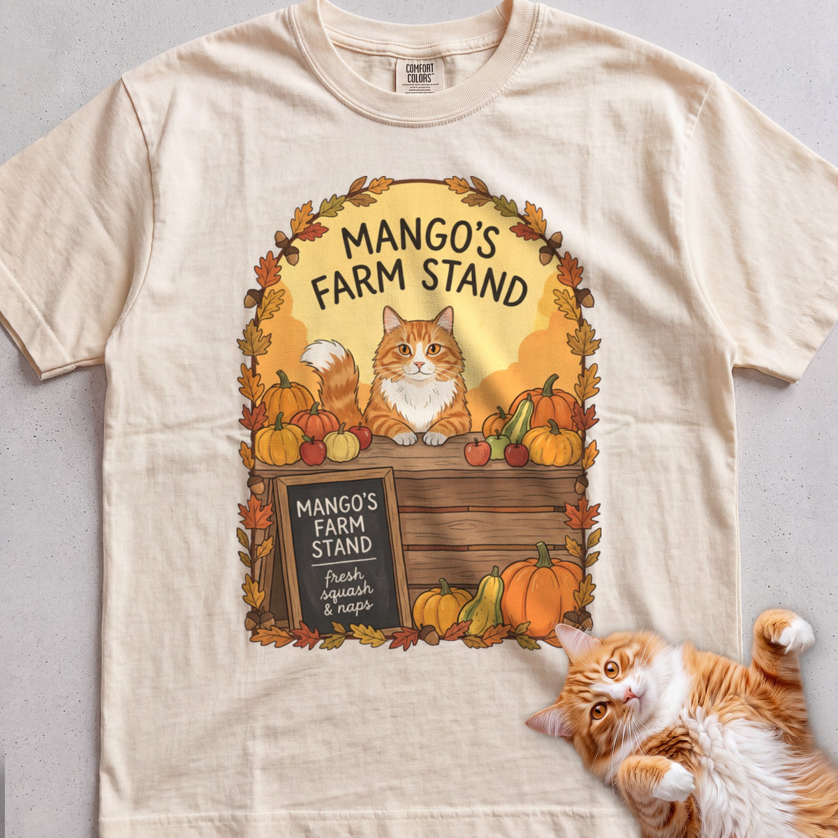 Personalized Farm Stand Cat T-Shirt - Ivory