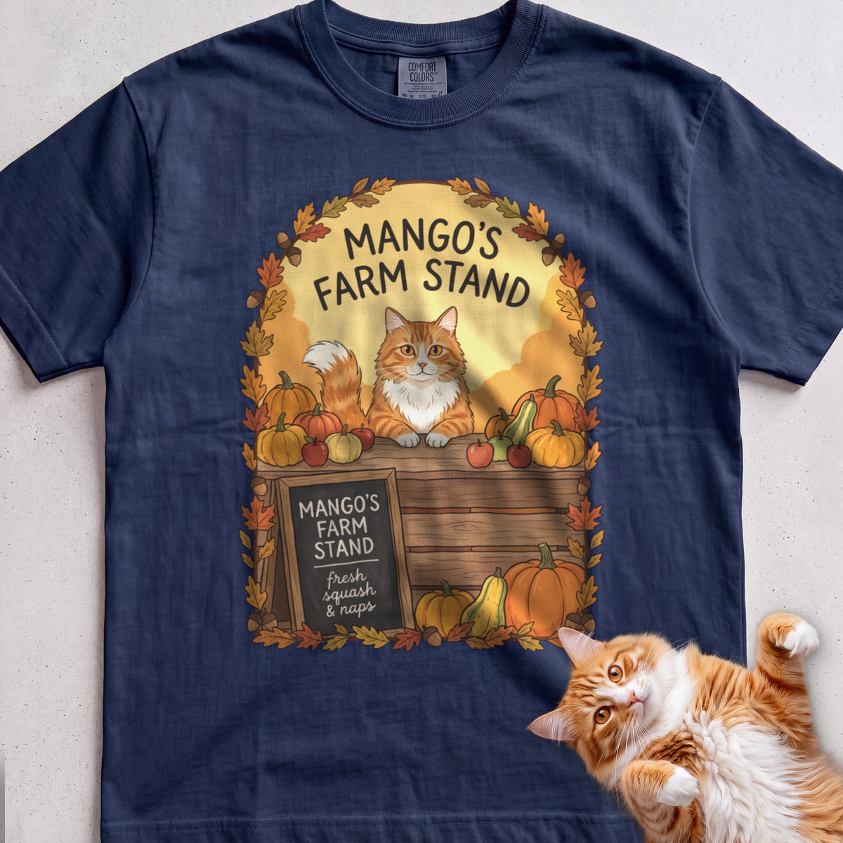 Personalized Farm Stand Cat T-Shirt - True Navy