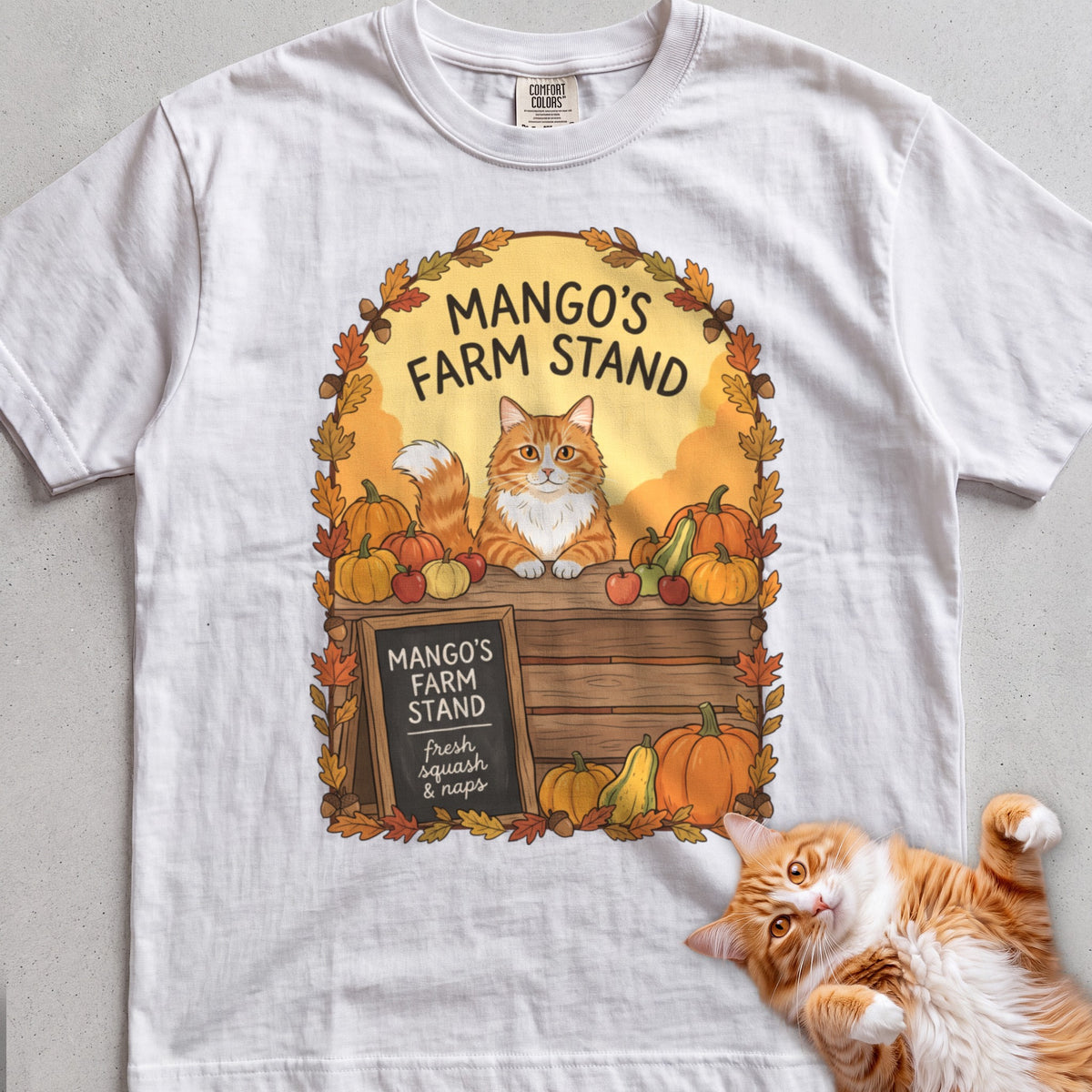 Personalized Farm Stand Cat T-Shirt - White