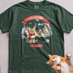 Personalized First Christmas Cottage Cat T-Shirt - Blue Spruce