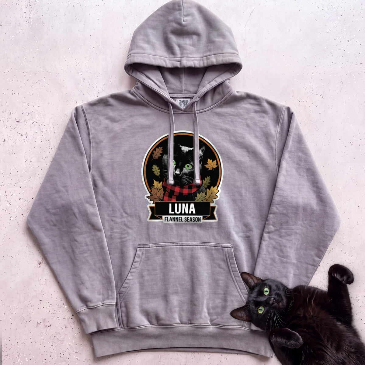 Personalized Flannel Season Cat Hoodie - Grey