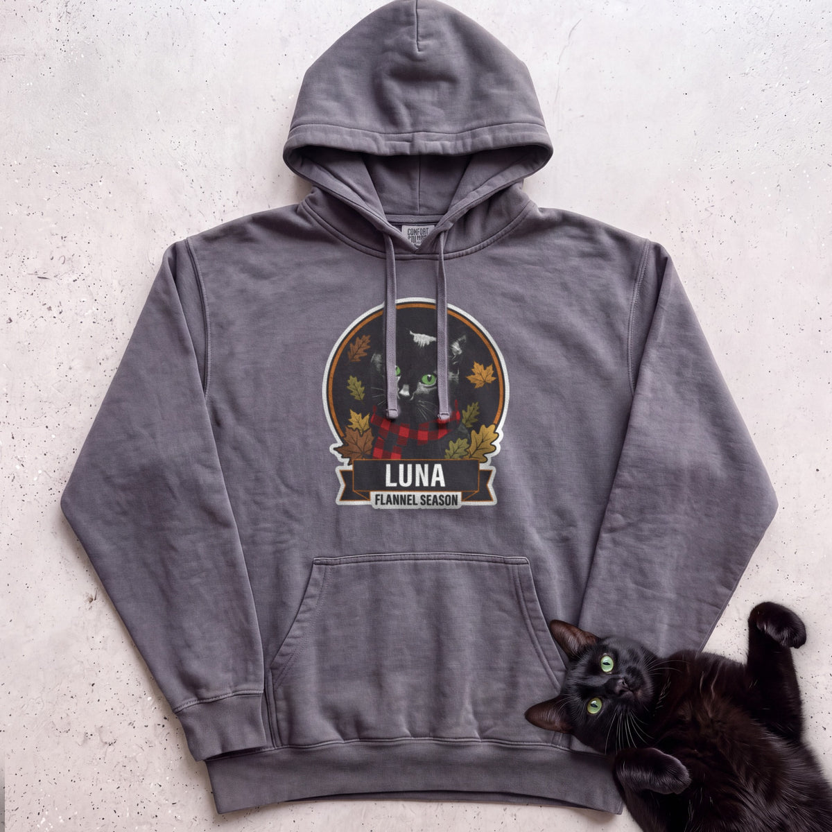 Personalized Flannel Season Cat Hoodie - Pepper