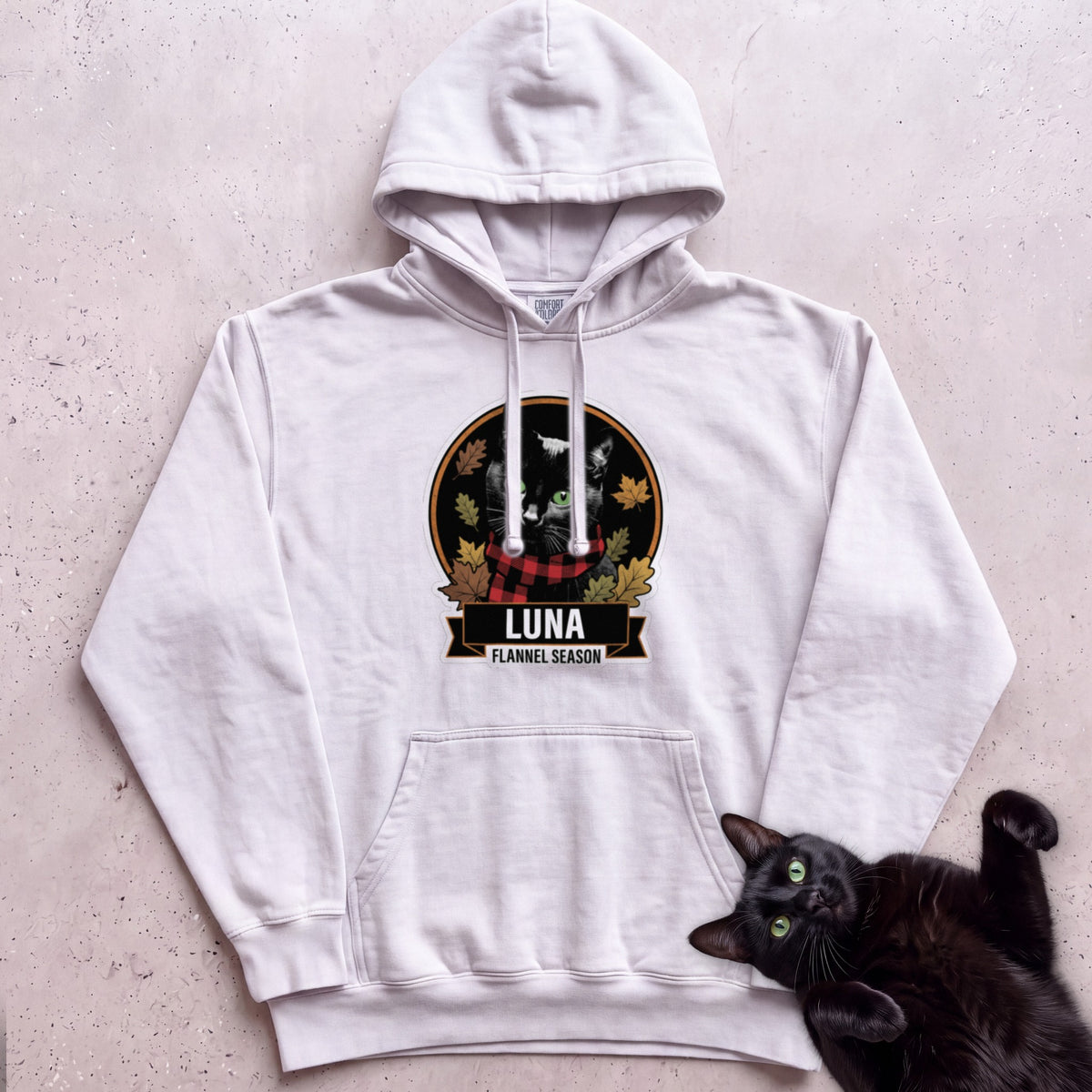 Personalized Flannel Season Cat Hoodie - White