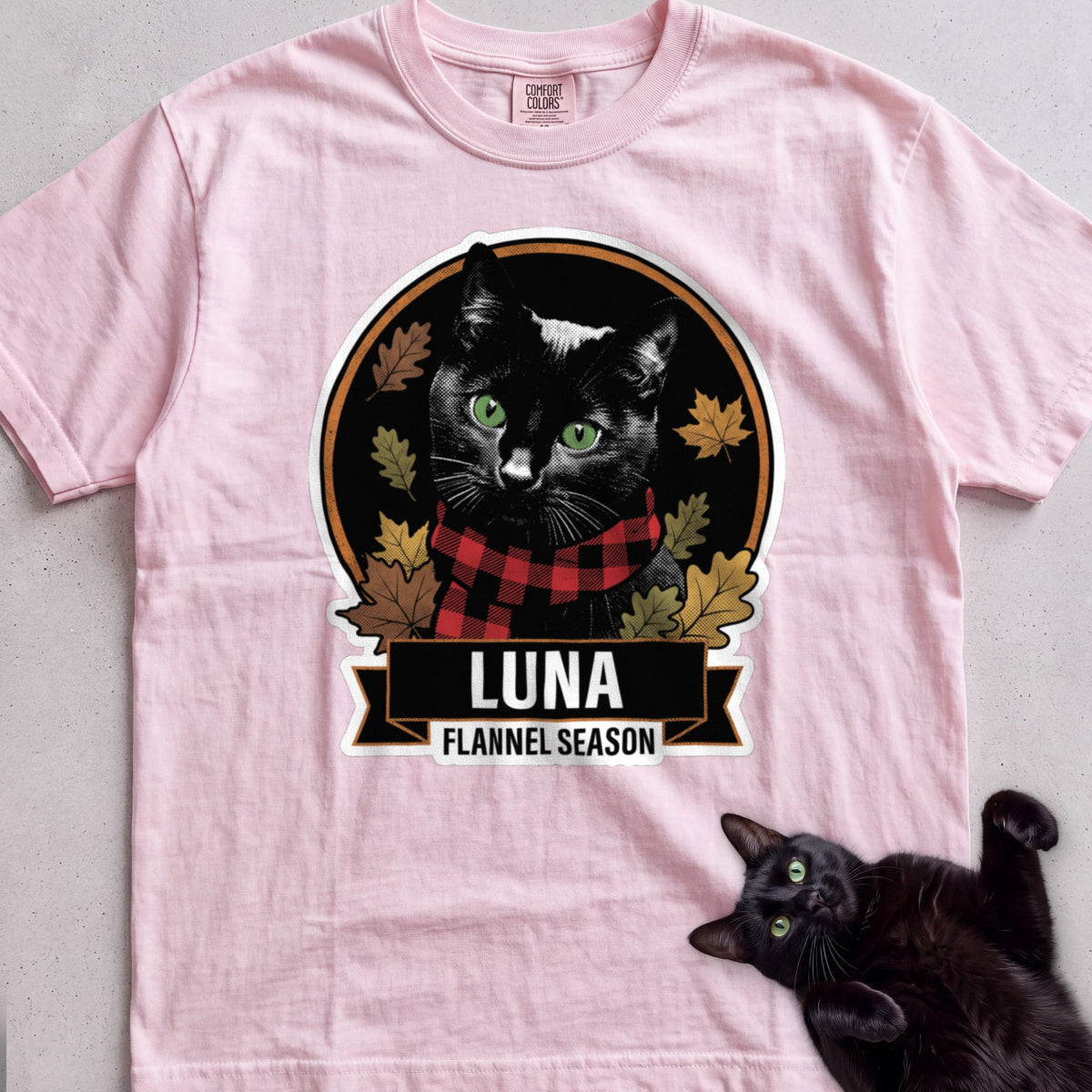 Personalized Flannel Season Cat T-Shirt - Blossom