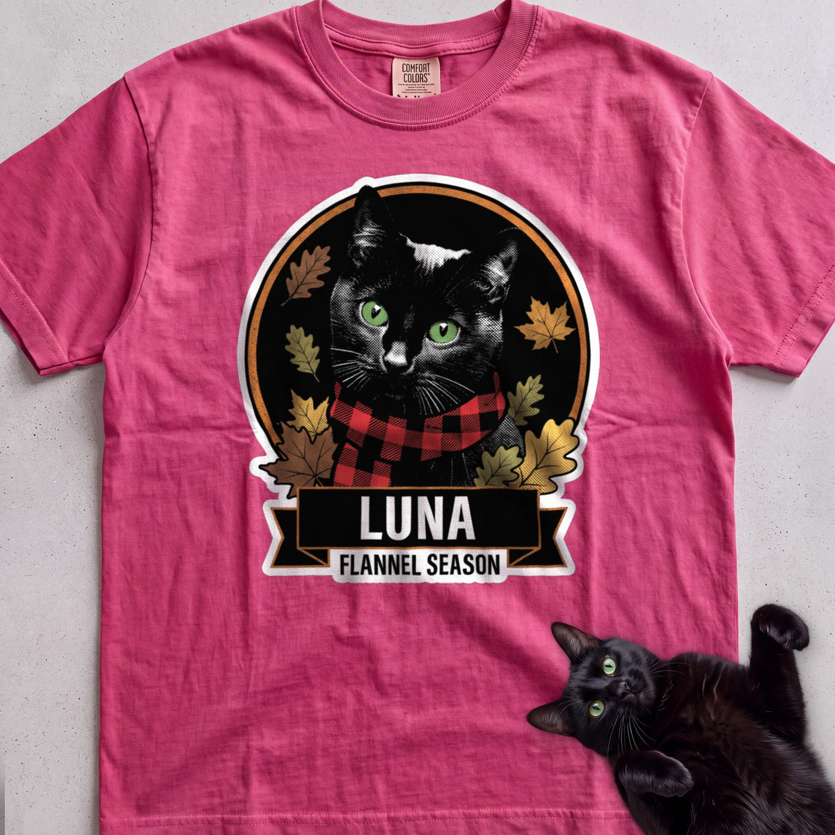 Personalized Flannel Season Cat T-Shirt - Crunchberry