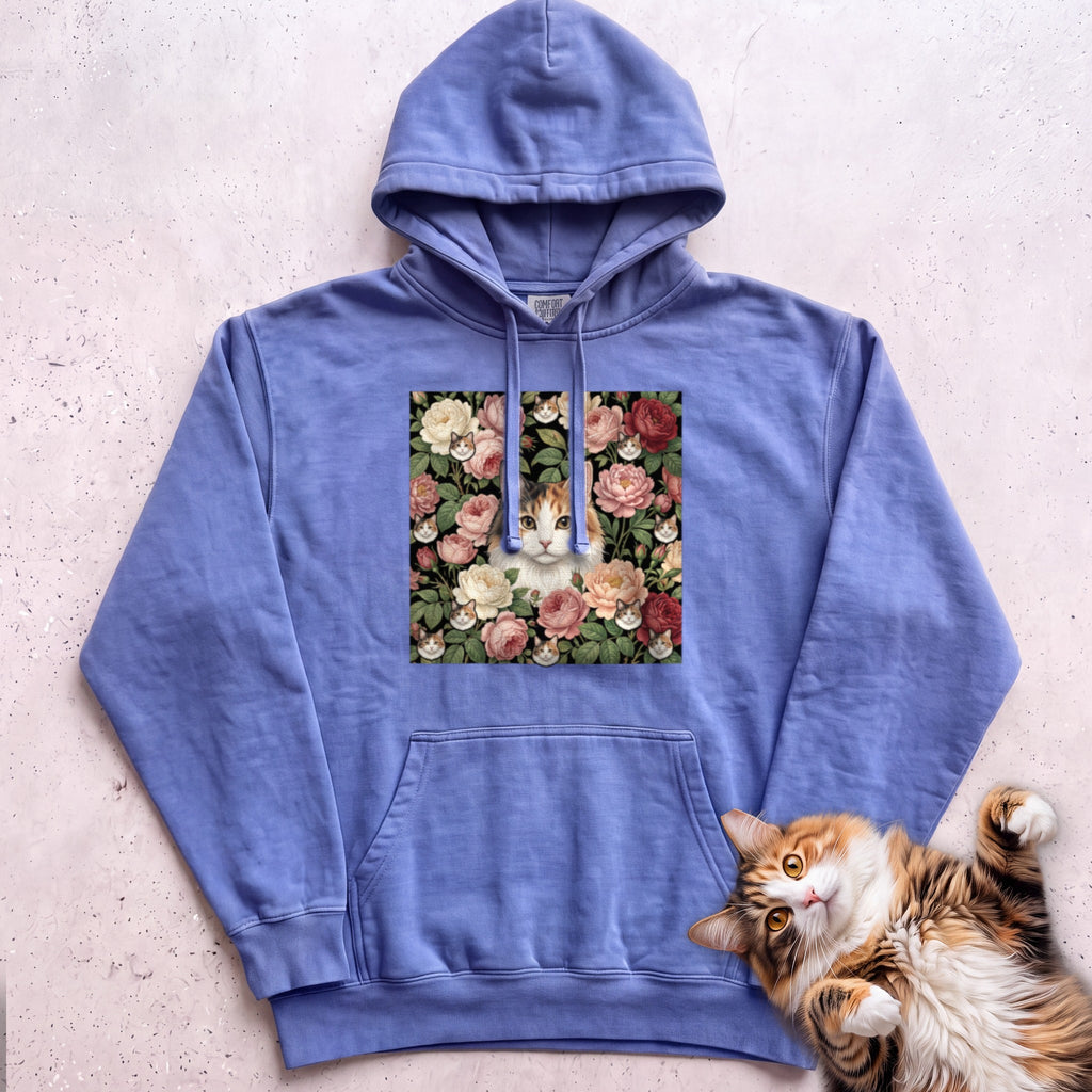 Personalized Floral Cat Portrait Hoodie - Flo Blue