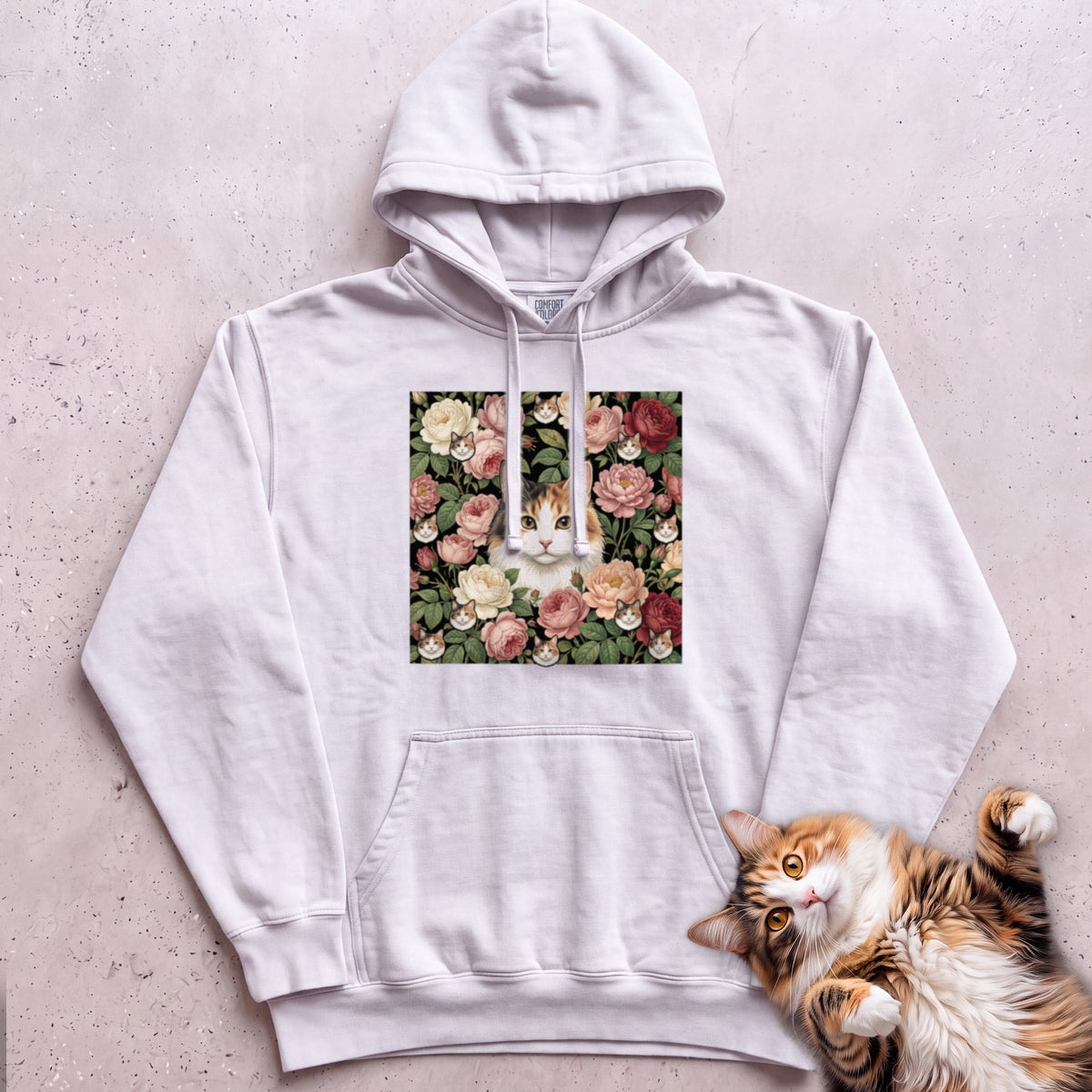 Personalized Floral Cat Portrait Hoodie - White