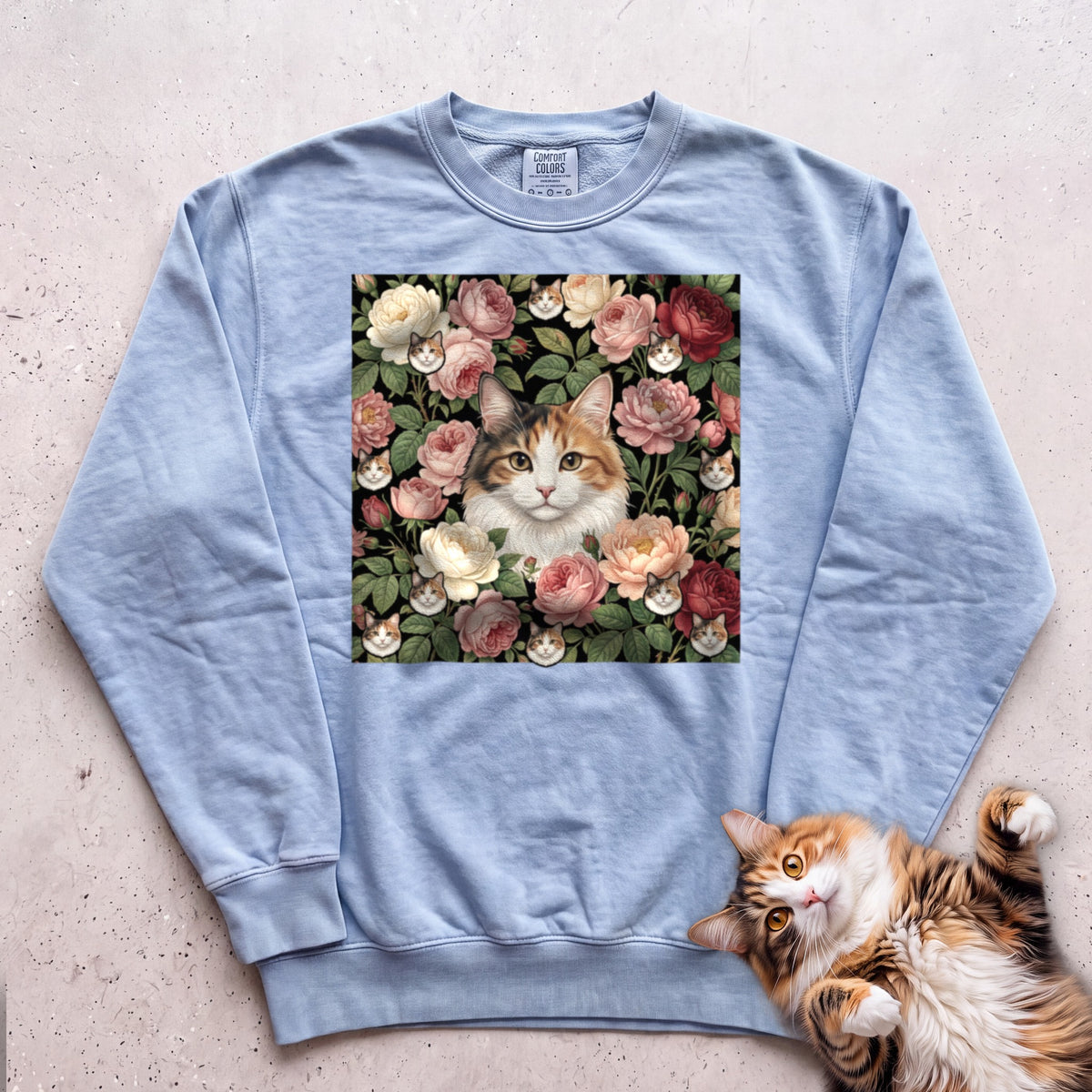 Personalized Floral Cat Portrait Sweatshirt - Chambray