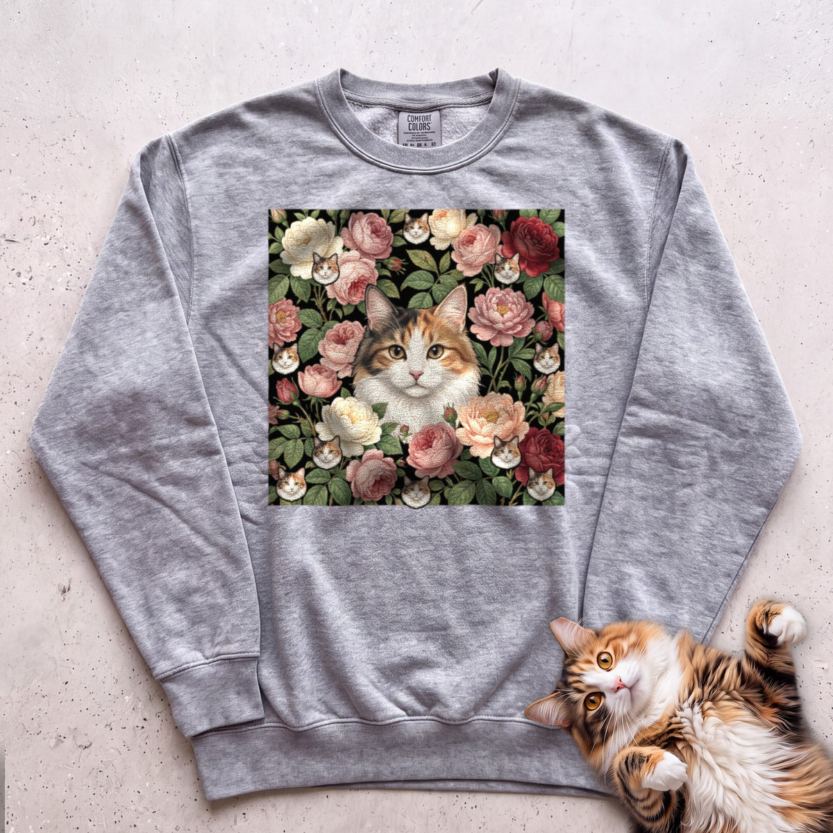 Personalized Floral Cat Portrait Sweatshirt - Grey