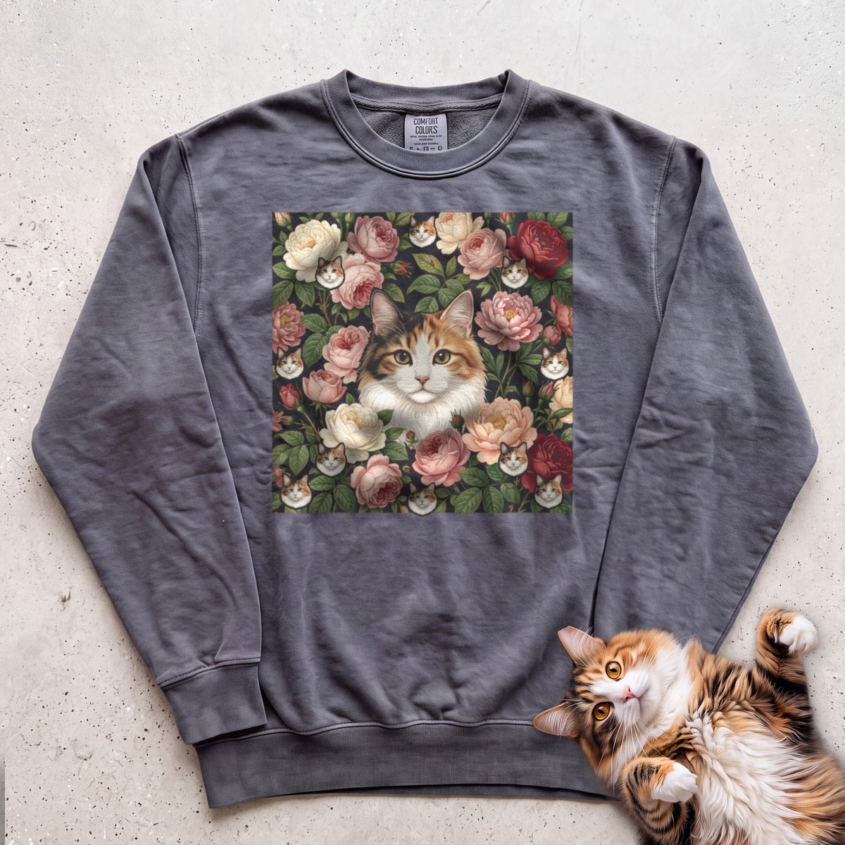 Personalized Floral Cat Portrait Sweatshirt - Pepper