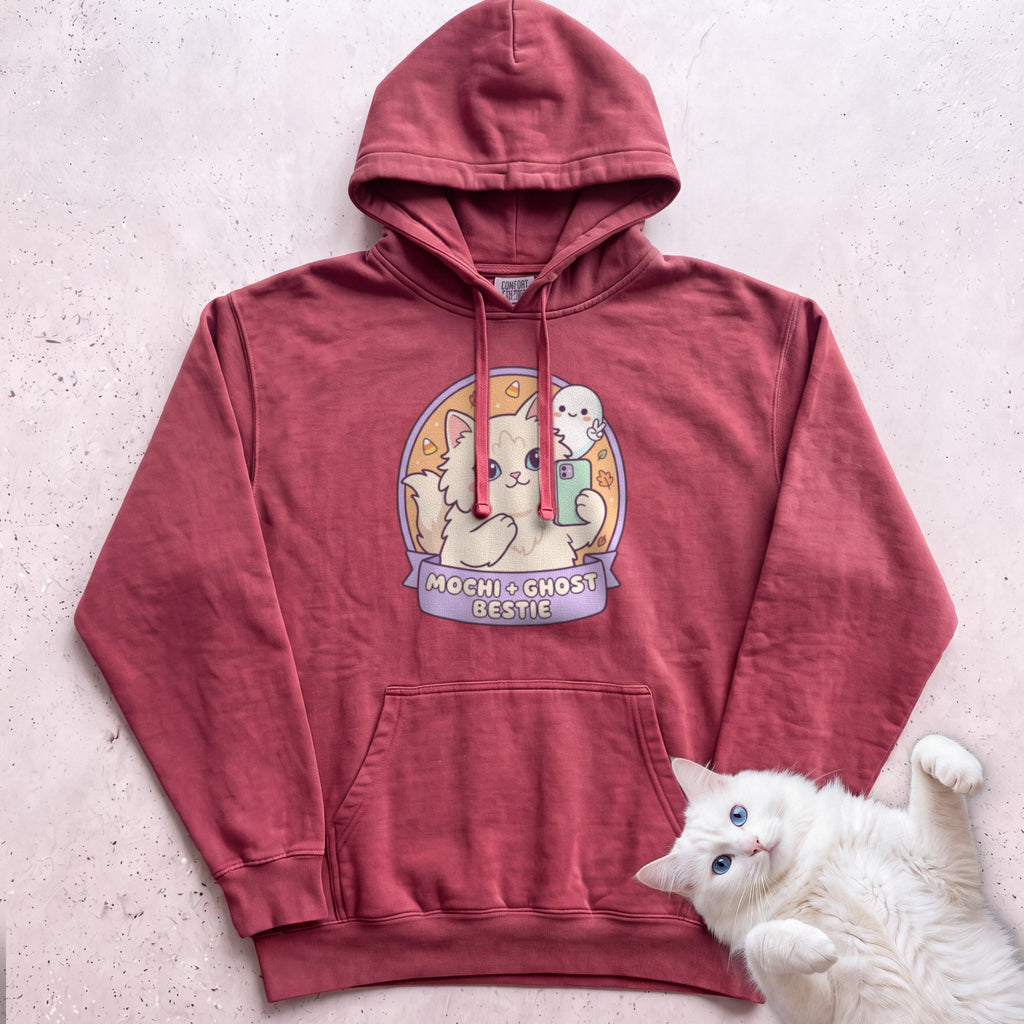 Personalized Ghost Bestie Selfie Cat Hoodie - Crimson