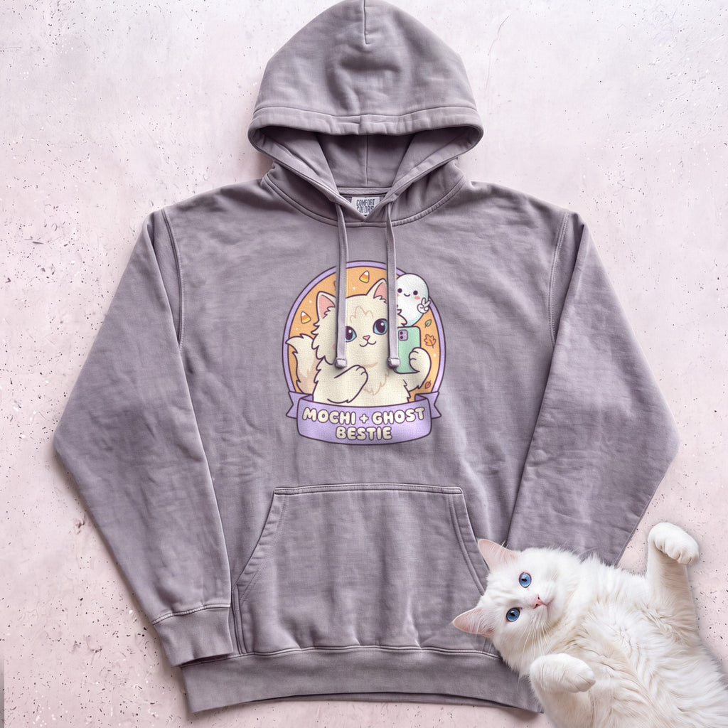 Personalized Ghost Bestie Selfie Cat Hoodie - Grey