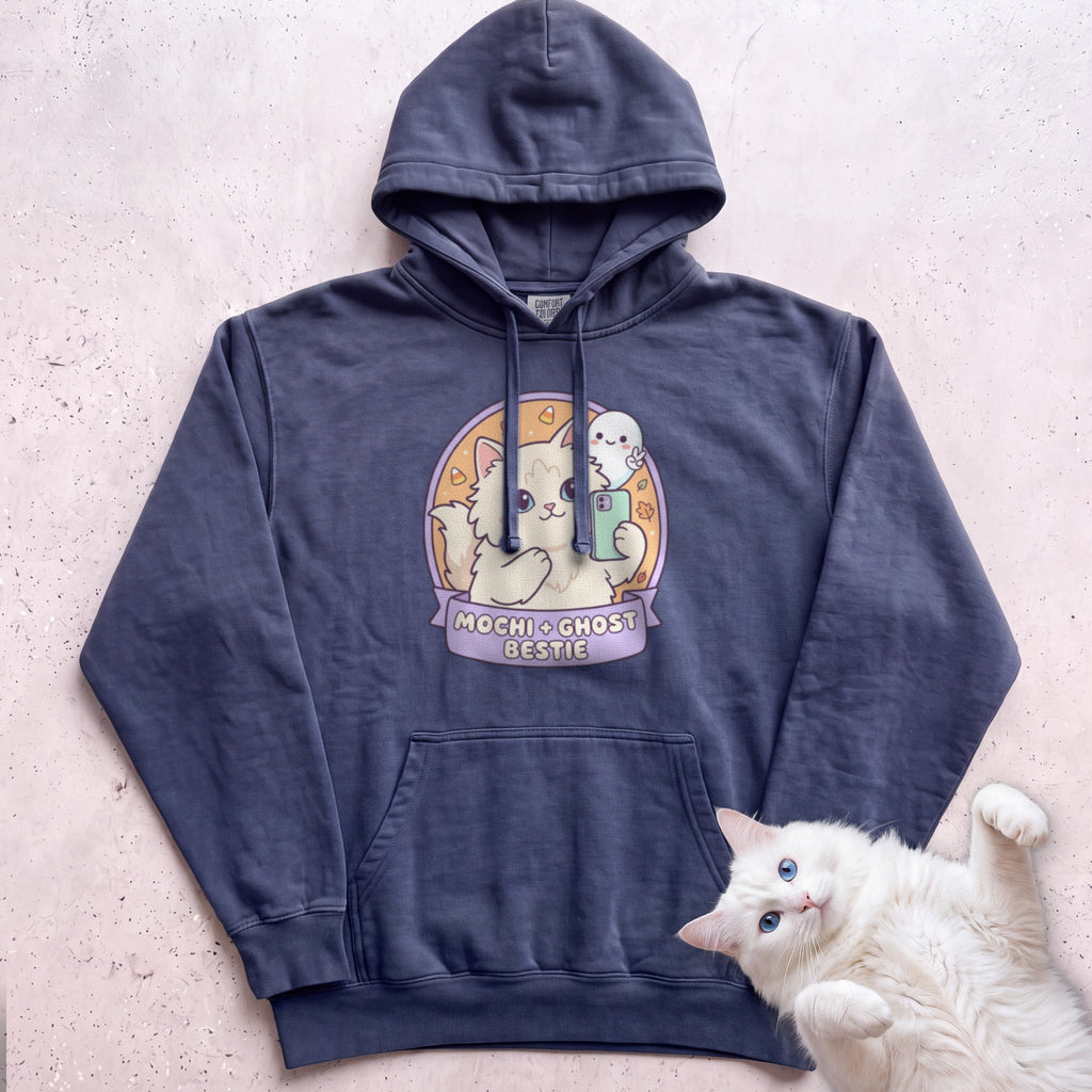 Personalized Ghost Bestie Selfie Cat Hoodie - True Navy
