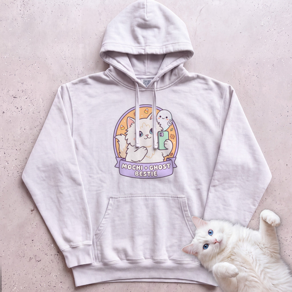 Personalized Ghost Bestie Selfie Cat Hoodie - White