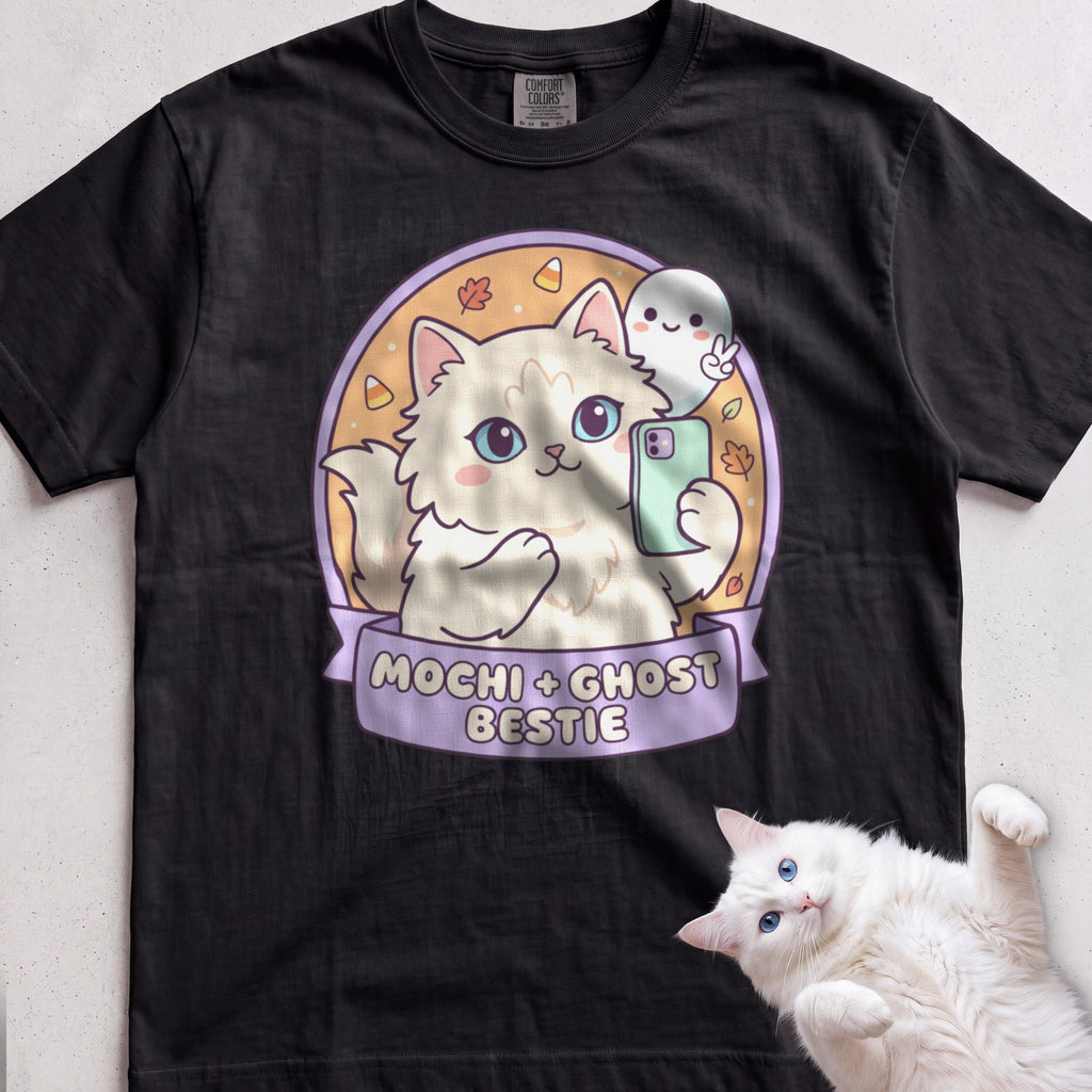 Personalized Ghost Bestie Selfie Cat T-Shirt - Black