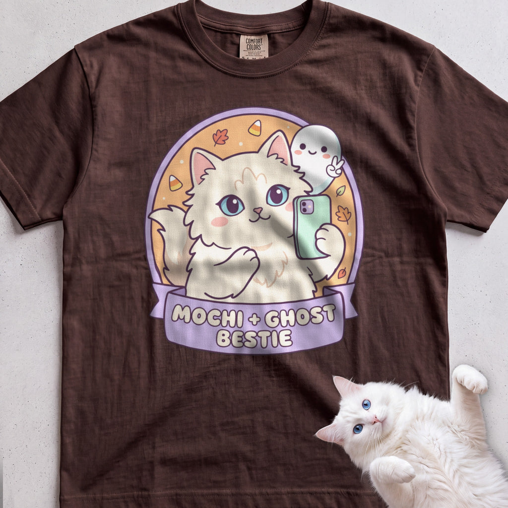 Personalized Ghost Bestie Selfie Cat T-Shirt - Espresso
