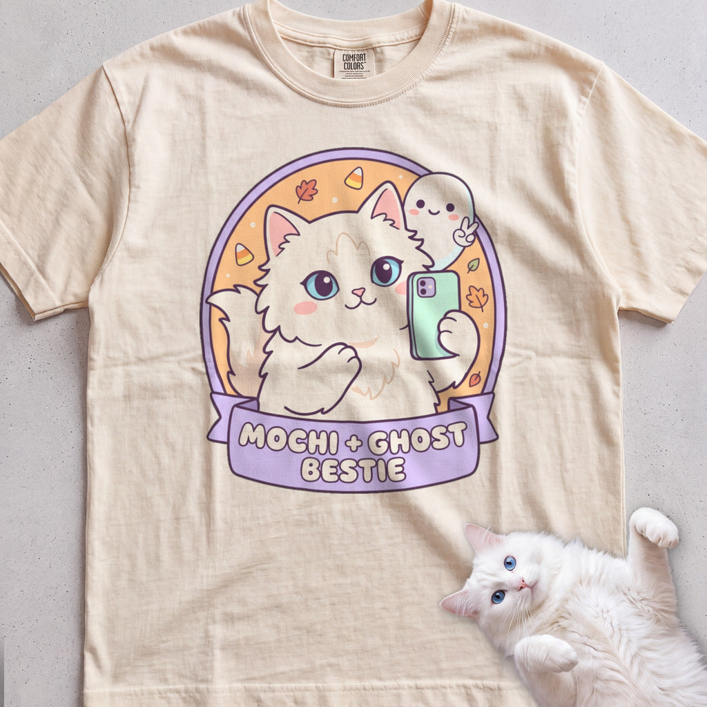 Personalized Ghost Bestie Selfie Cat T-Shirt - Ivory