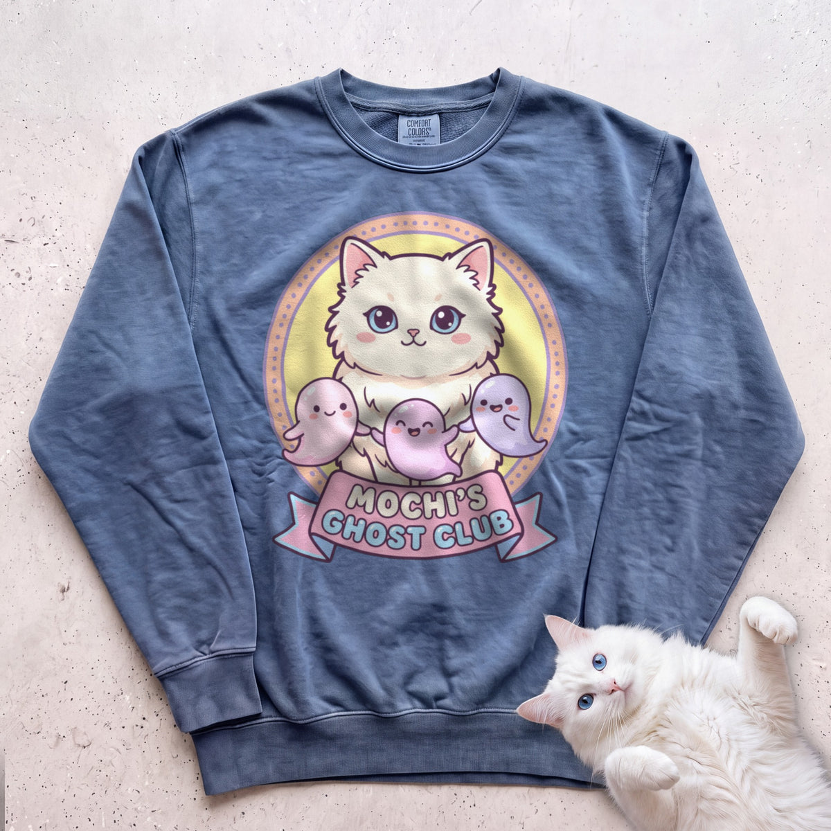 Personalized Ghost Club Cat Sweatshirt - Blue Jean