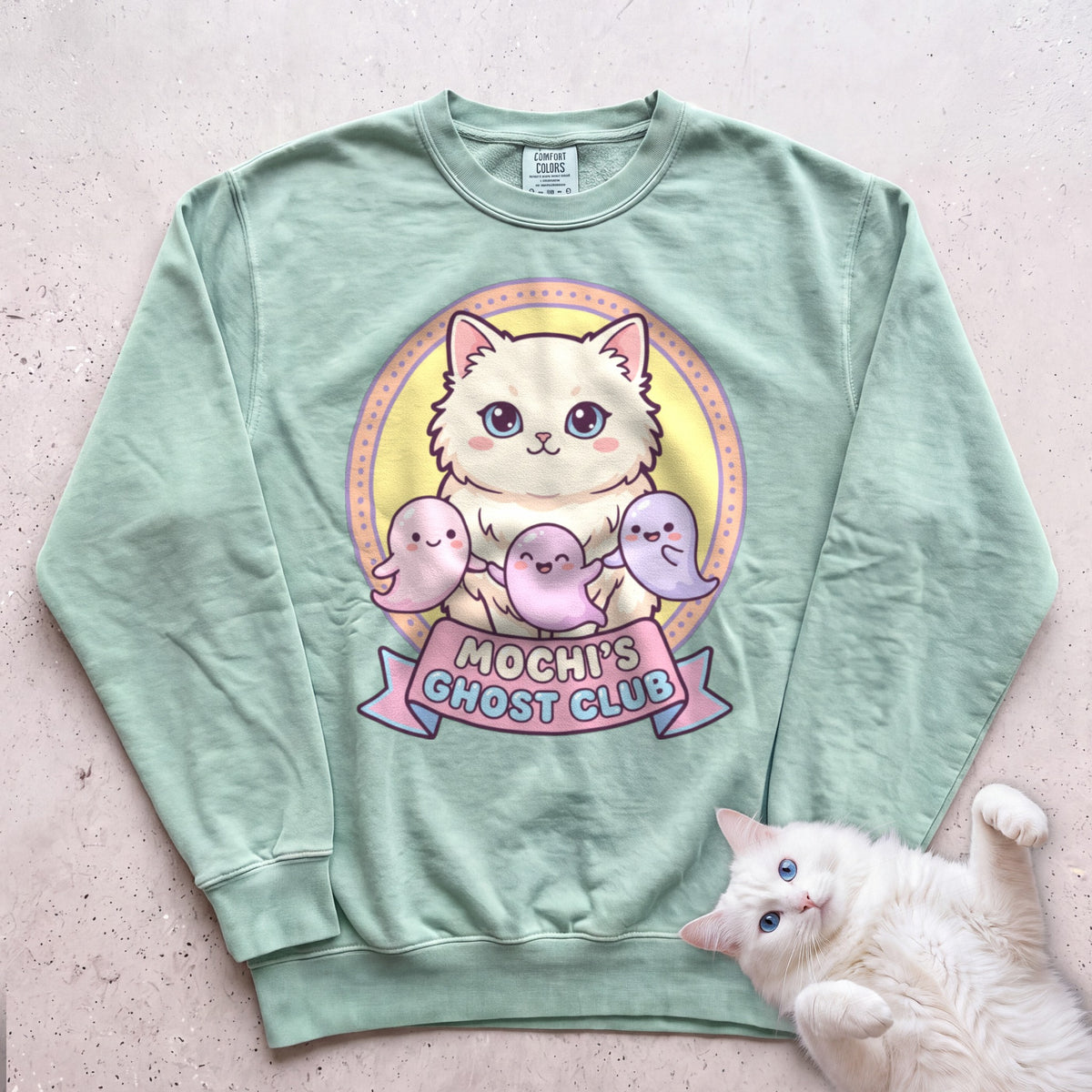 Personalized Ghost Club Cat Sweatshirt - Light Green