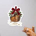 Personalized Glass Ornament Cat Sticker with a cat on a concrete floor (sample cat Mango)