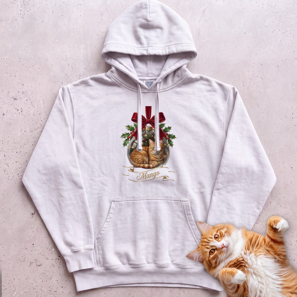 Personalized Glass Ornament Portrait Cat Hoodie - White