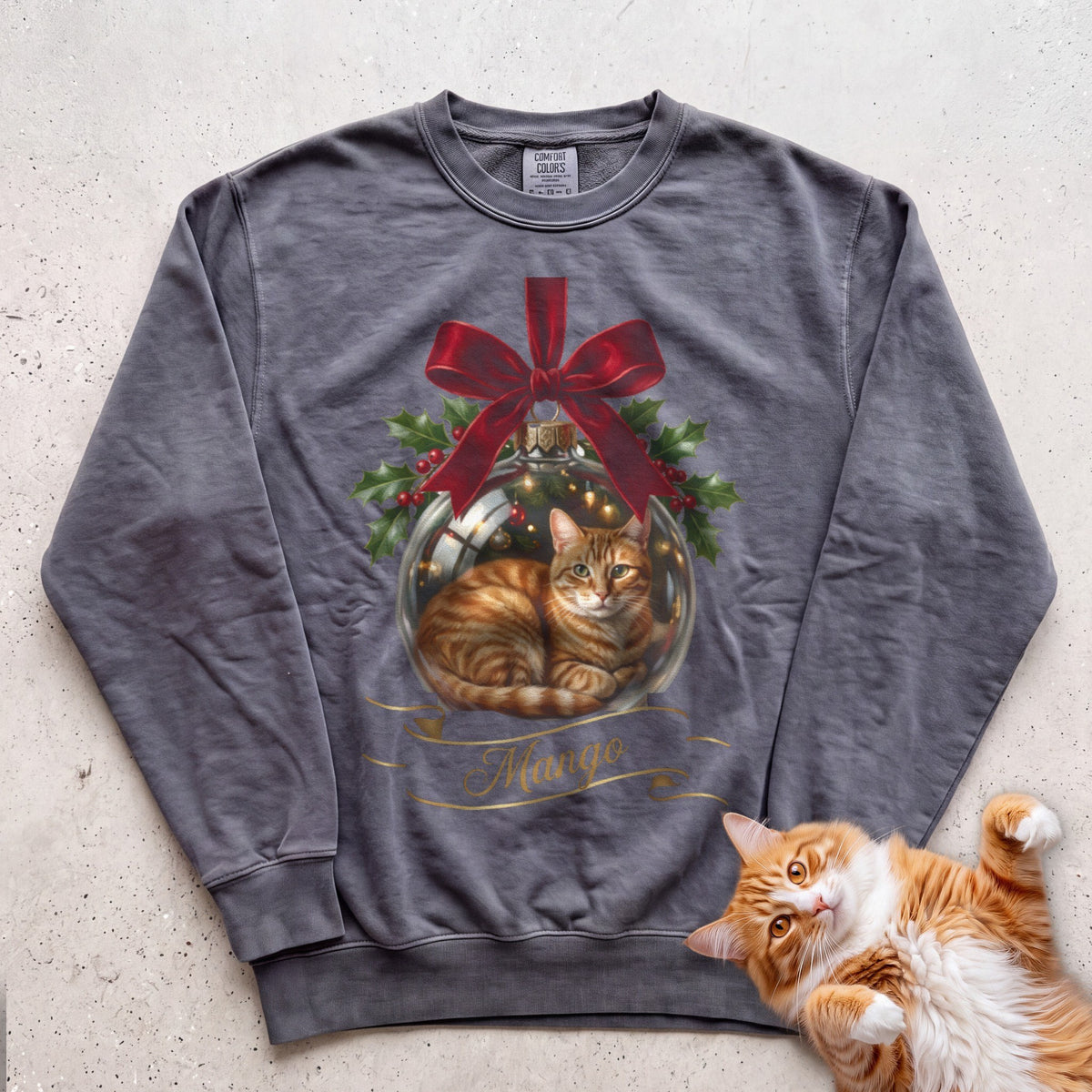 Personalized Glass Ornament Portrait Cat Sweatshirt - Pepper
