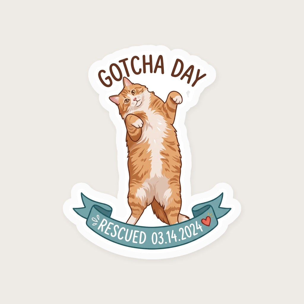 Personalized Gotcha Day Cat Sticker print detail (sample cat Mango)