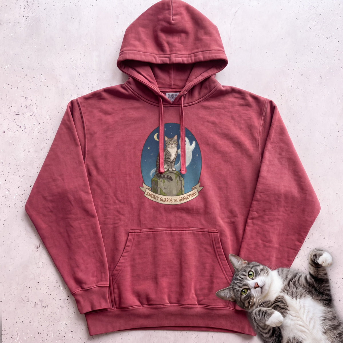 Personalized Graveyard Guard Cat Hoodie - Crimson
