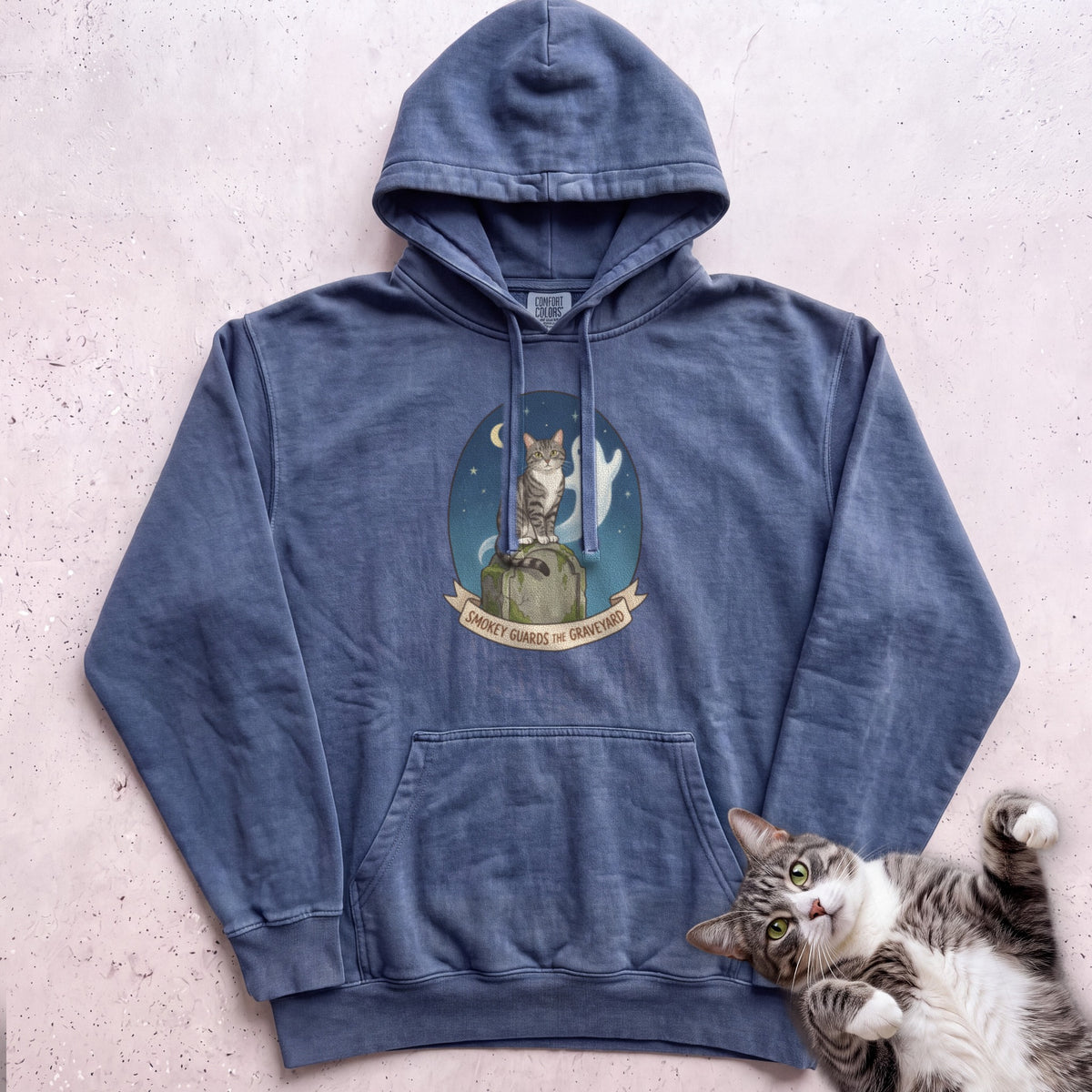Personalized Graveyard Guard Cat Hoodie - Denim