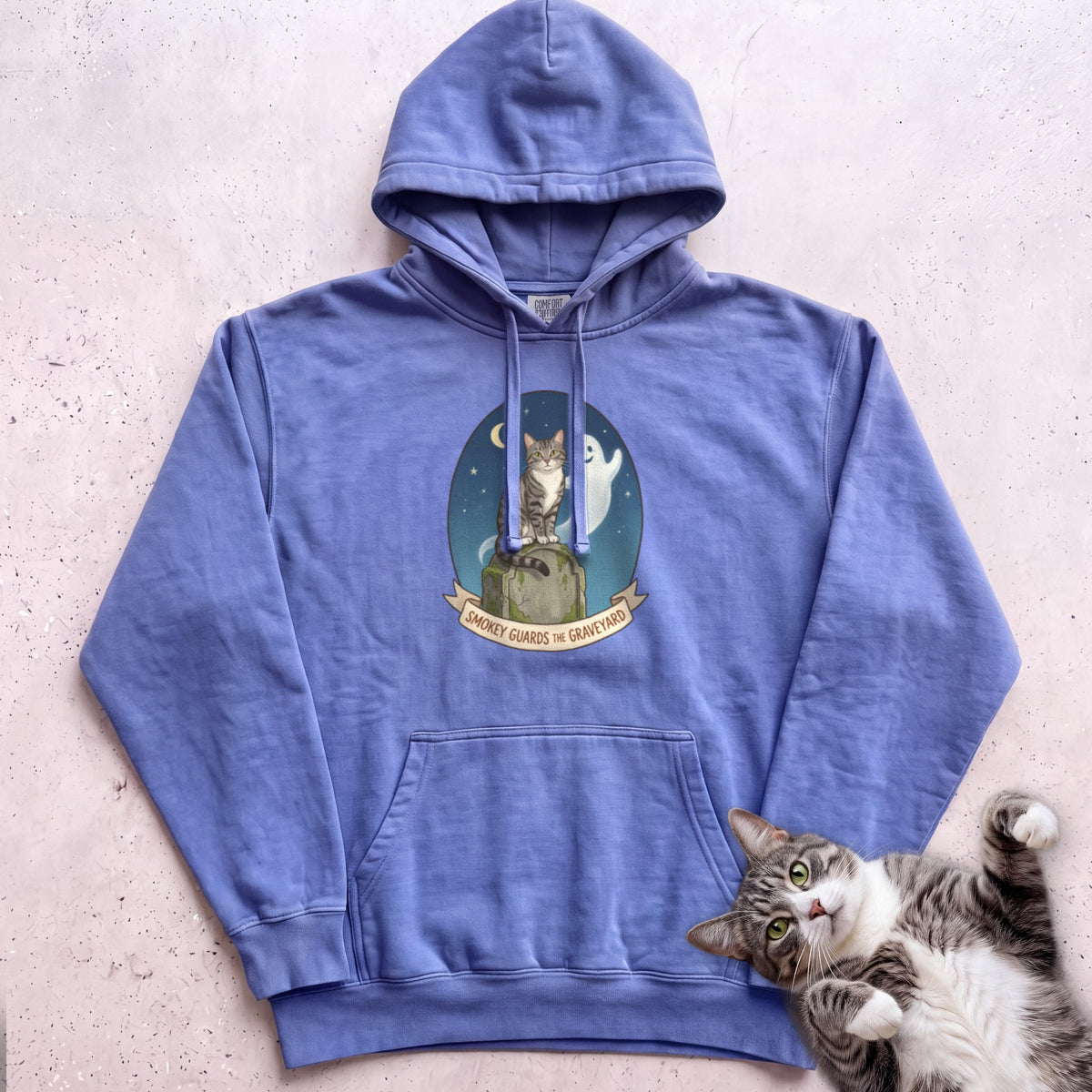 Personalized Graveyard Guard Cat Hoodie - Flo Blue