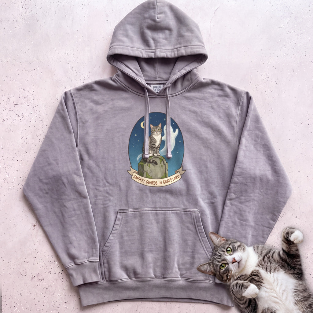 Personalized Graveyard Guard Cat Hoodie - Grey
