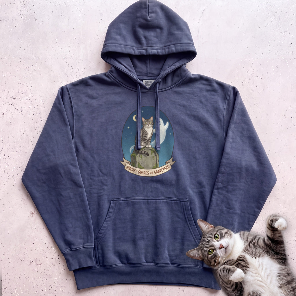 Personalized Graveyard Guard Cat Hoodie - True Navy