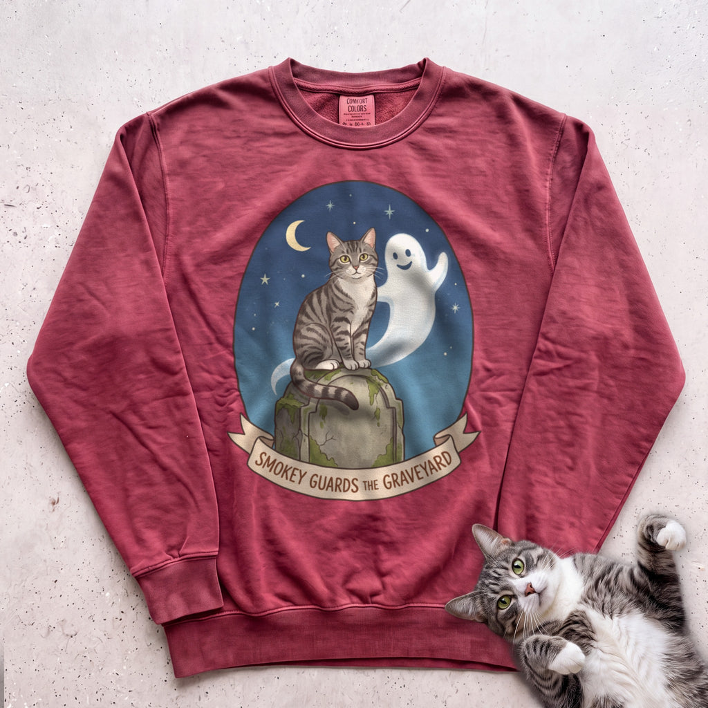 Personalized Graveyard Guard Cat Sweatshirt - Crimson