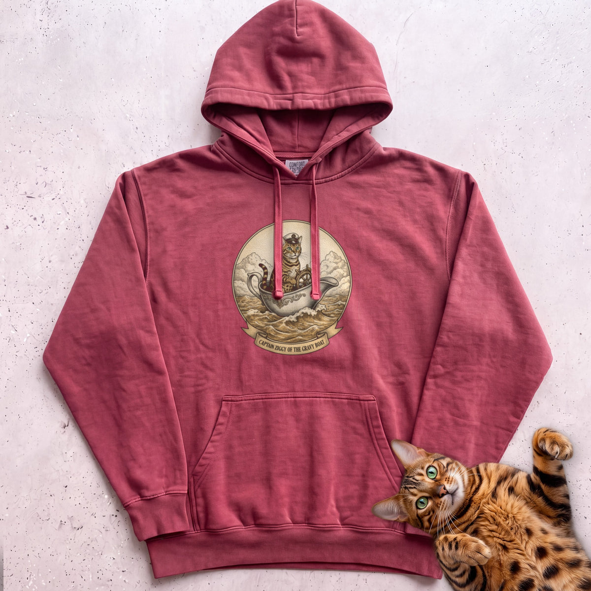 Personalized Gravy Boat Captain Cat Hoodie - Crimson